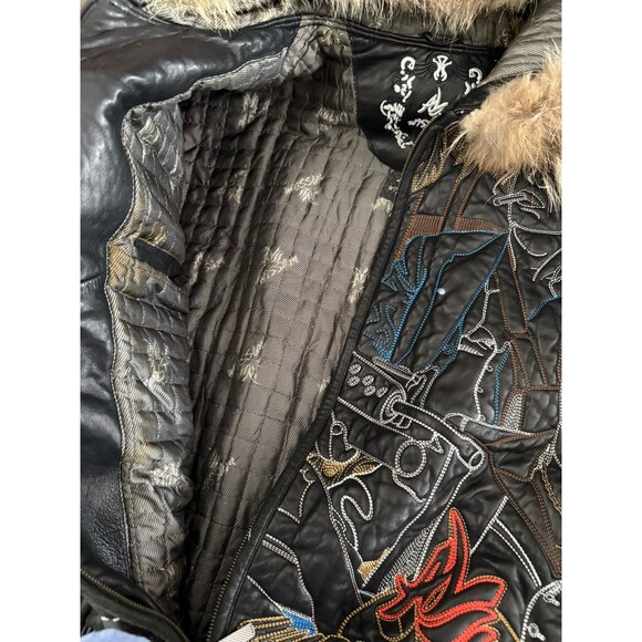 Al Wissam SCARFACE AL Pacino Embroidered Leather Jacket 52 RARE Bomber Black Men - Picture 12 of 16